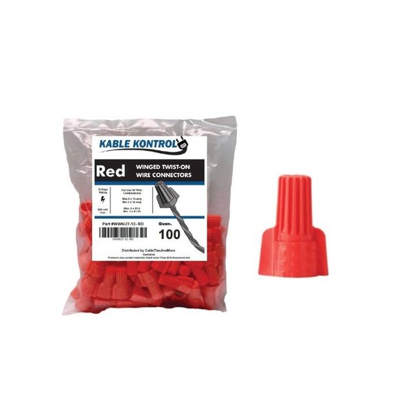 Kable Kontrol Kable Kontrol® Electrical Wire Connectors Nuts - Winged - Fits Wire 16 - 12 AWG - 100 Pcs - Red WWNUT-12-RD-100